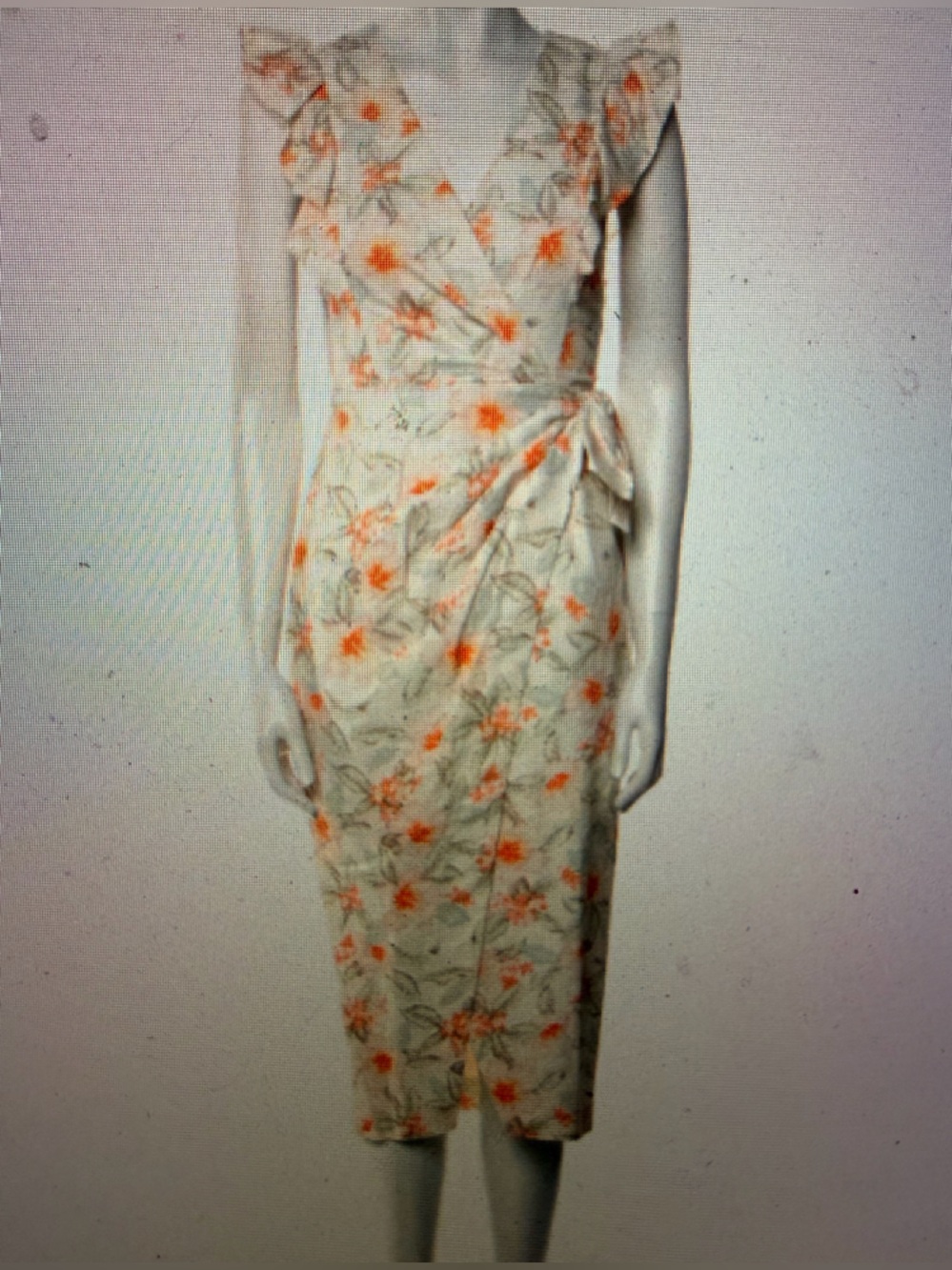 Rebecca Taylor Cream Midi Wrap Dress with Orange Floral Motif